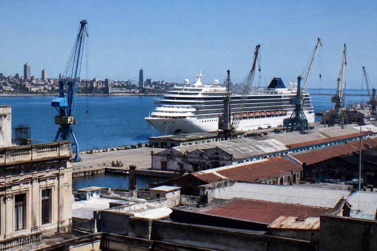 A cruise ship docked at the port of Montevideo