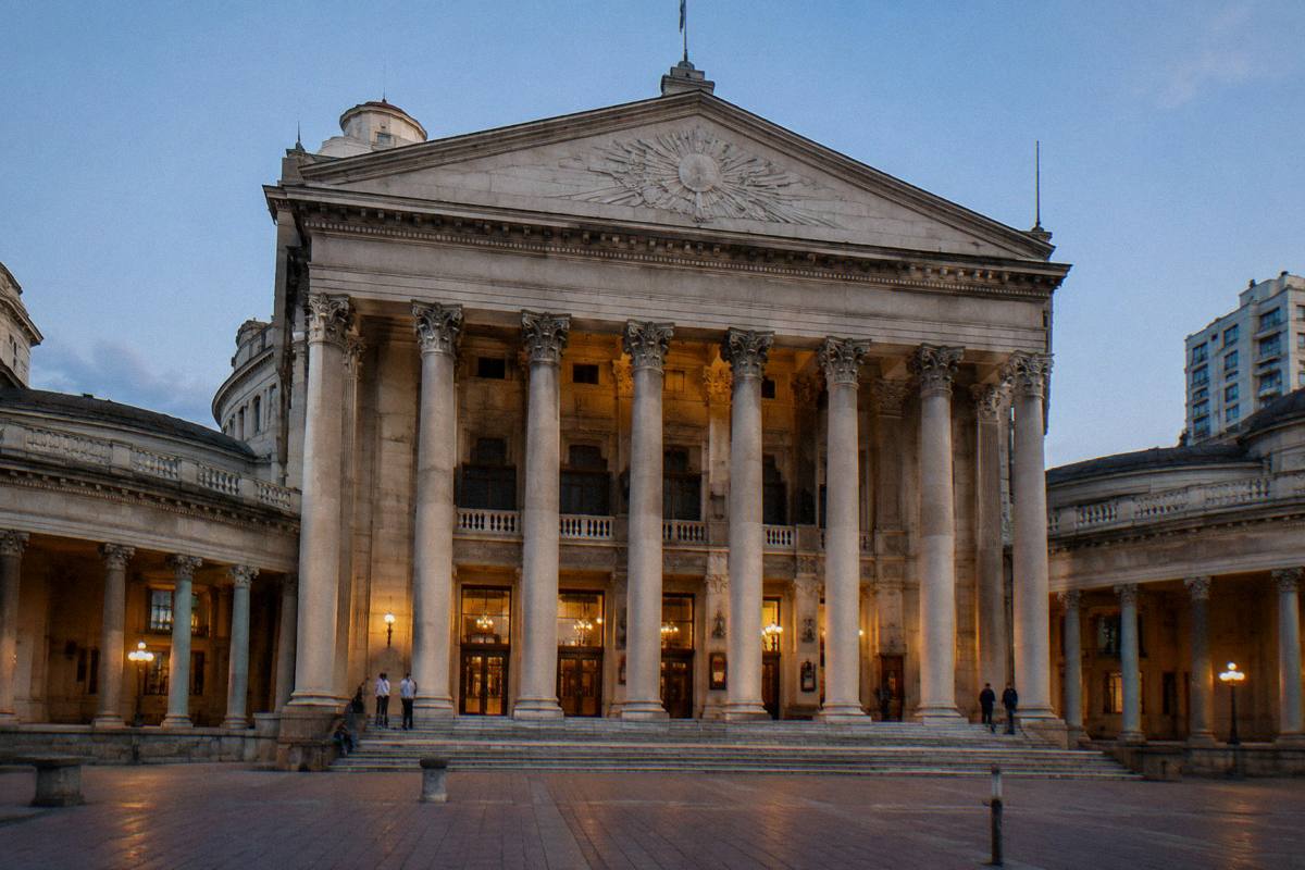 The columned facade of Teatro Solís in Montevideo