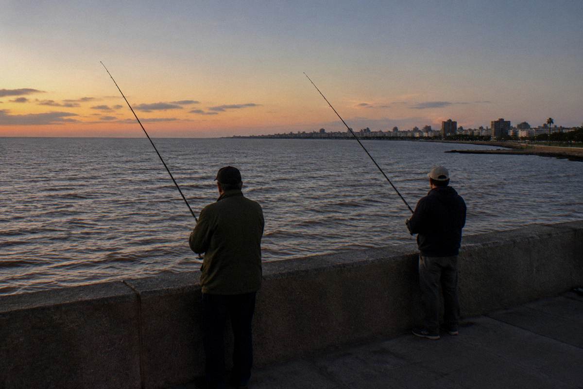 Anglers on the Rambla wall