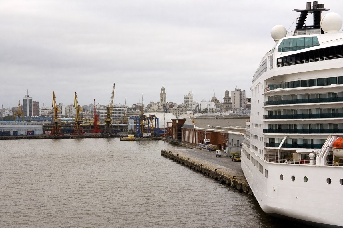 A cruise ship docked at Montevideo's port